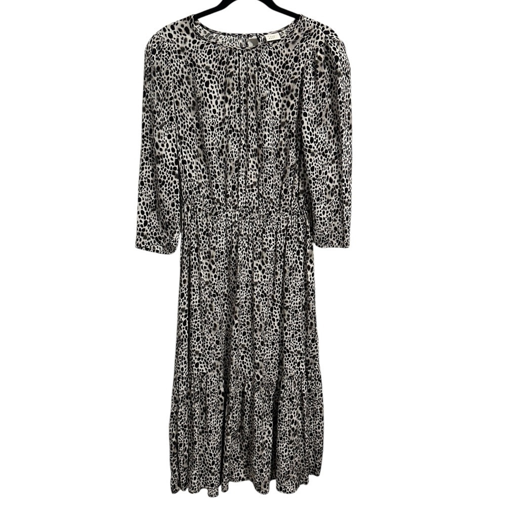 A New Day Women's Leopard Animal Print 3/4 Sleeve Tiered Dress Size‎ Small Boho - Picture 3 of 10